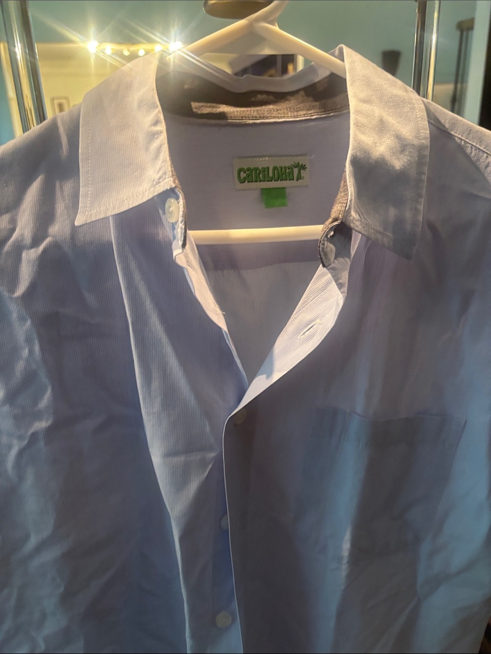 Light Blue pinstripe Men's Button-Up SS Shirt